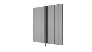 Seitlicher Blick auf die LED-Module von UVF-Serie Leicht nach rechts geneigt wird ein halbtransparentes LED-Modul der Serie UVF dargestellt. Die Transparenz des LED-Netz wird durch die Wiedergabe des Hintergrunds sichtbar.