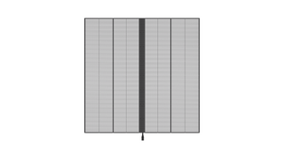 Viel Technik und trotzdem Durchsichtig Auf weißem Hintergrund wird ein LED-Modul der UVF-Serie dargestellt. Das schwarze Maschmodell ist Halbtransparent dank der Freiräume zwischen den horizontalen LED-Verbindungen. Die Vier vertikalen Stäbe verbinden die LEDs und halten das Netz zusammen-