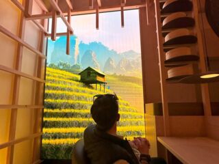 In der Erlebnissgastronomie Eatrenalin im Europa-Park Rust begeistern mehrere LED-Wände die Besucher. Auf dieser Wand wird eine asiatische Landschaft mit Reisfeldern abgebildet. Der Raum dient als Restaurant im asiatischen Stil, eingerichtet mit viel Holz